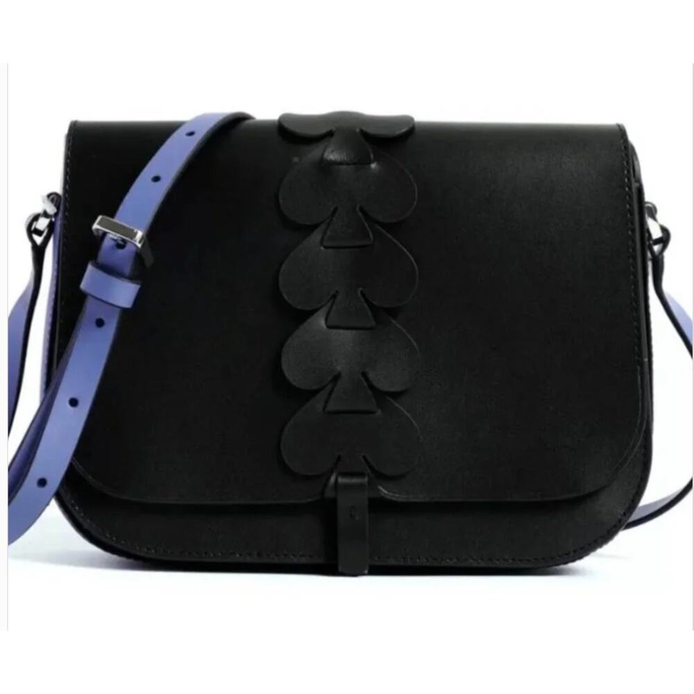 KATE SPADE Nadine Woven Spade Medium Flap Shoulder Leather Black/Violet NWT - Picture 4 of 4